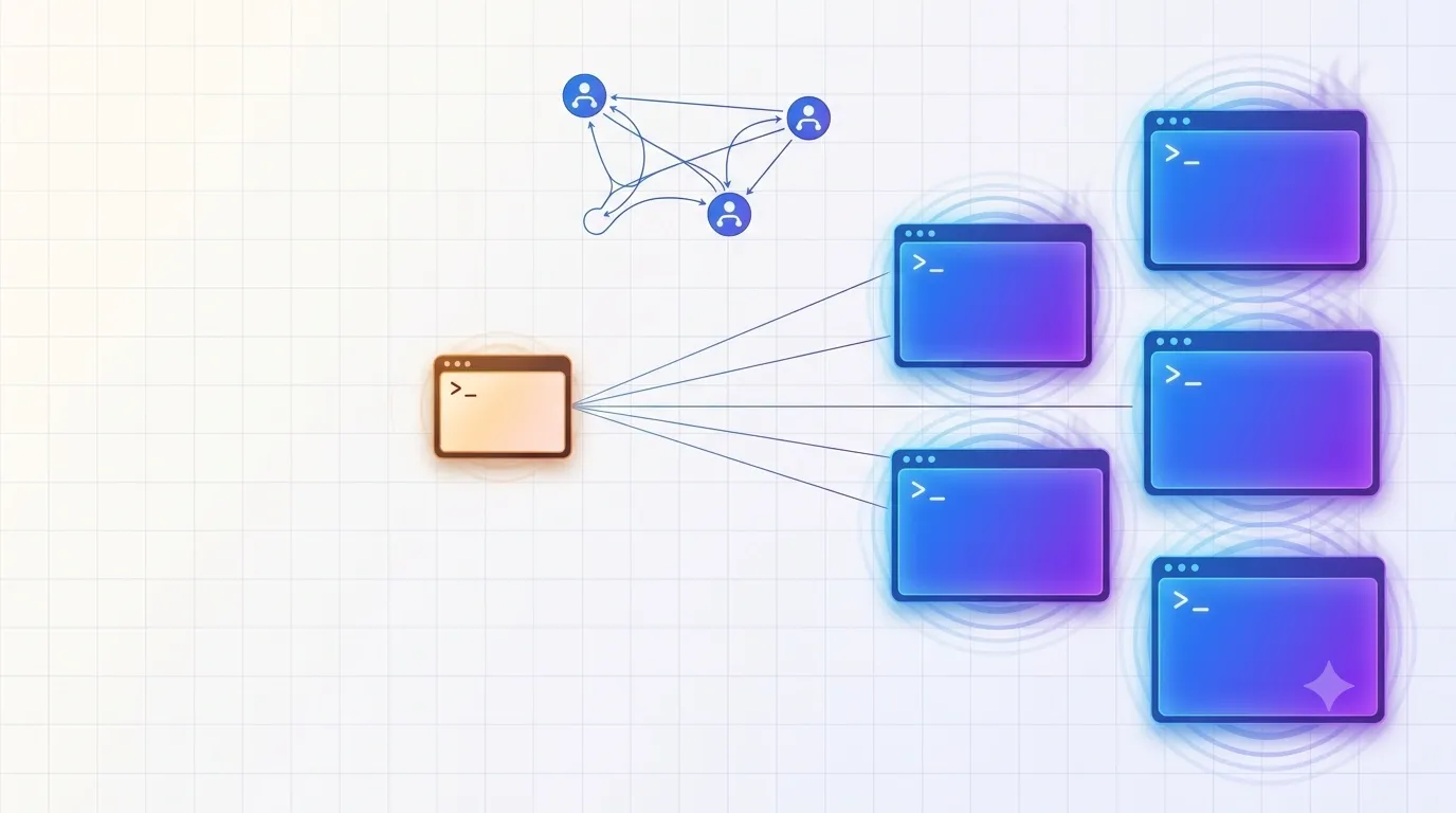 Efficient AI coding harness concept showing a minimal-footprint Rust terminal agent contrasted against larger, more memory-hungry competing tools with multi-agent swarm connections