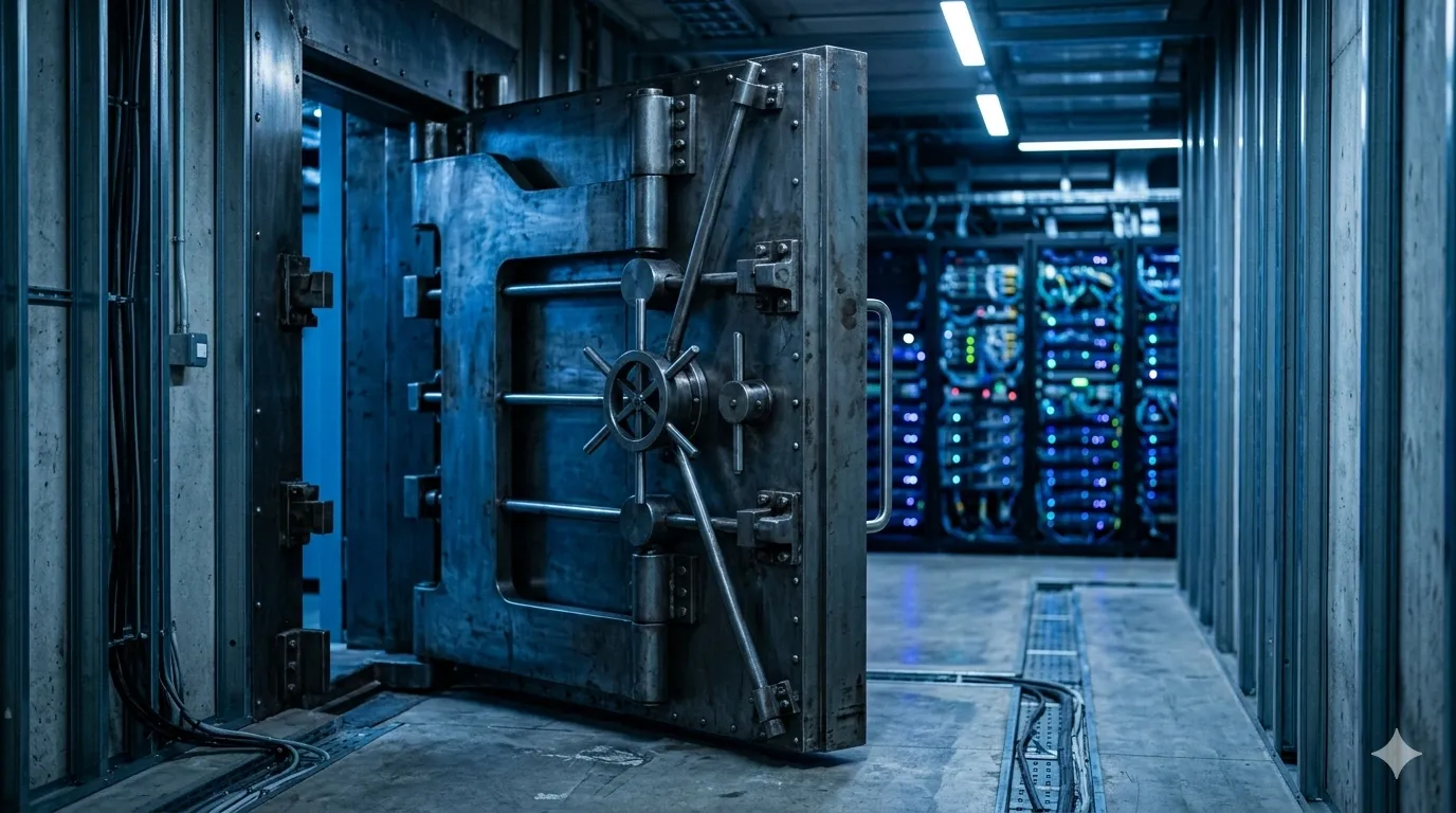 A glowing digital shield deflecting brute-force attack requests in front of an Apache server, representing Fail2Ban protection.
