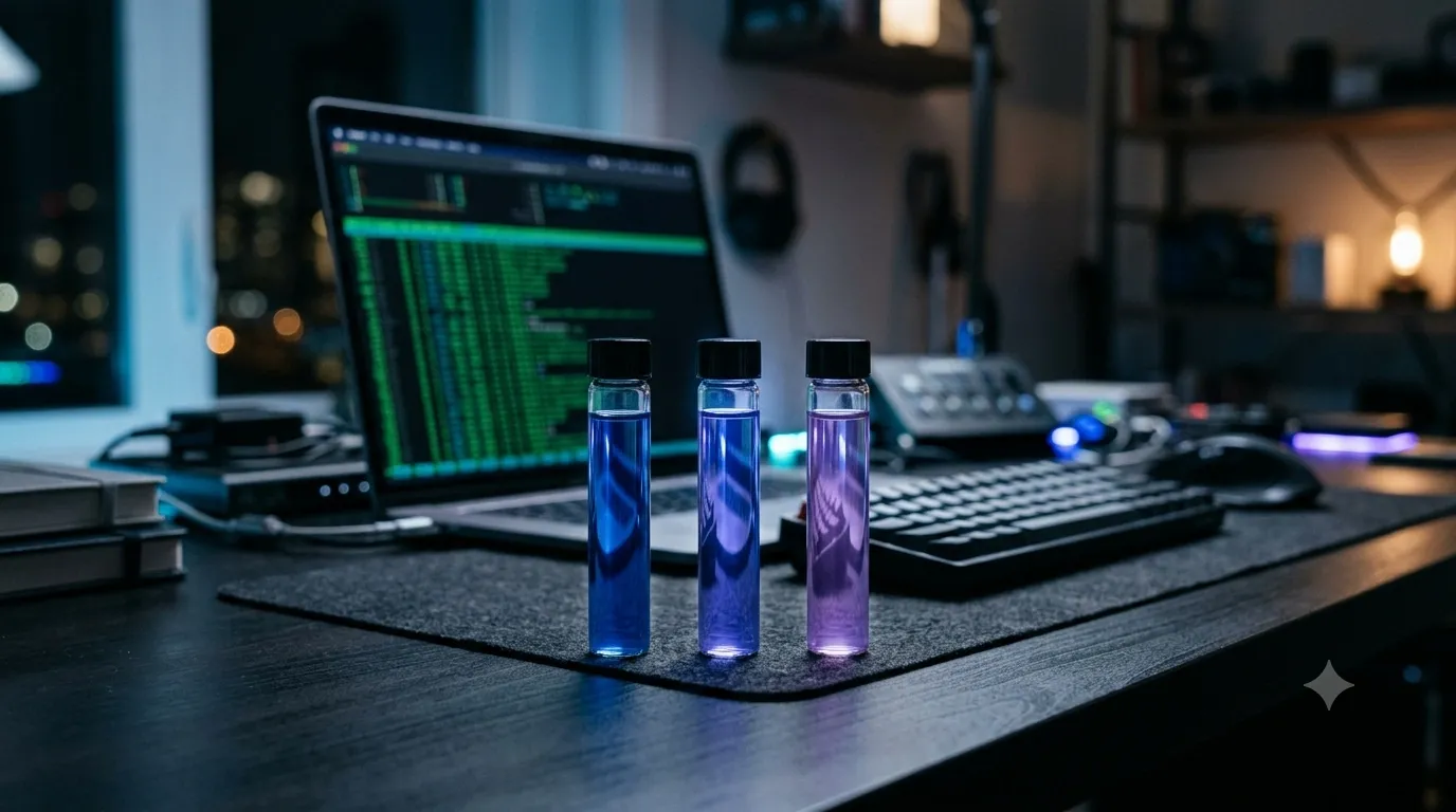 Three glowing containers representing PHP 8.1, 8.2, and 8.3 environments running parallel test suites